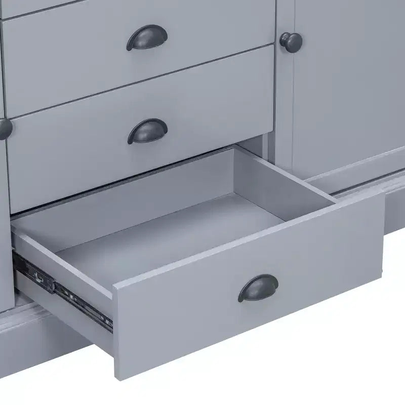 Armoire de cuisine autoportante en bois avec tiroirs et étagères réglables
