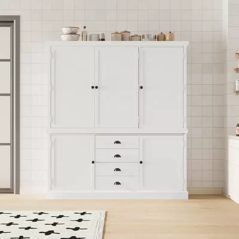 Armoire de cuisine autoportante en bois avec tiroirs et étagères réglables