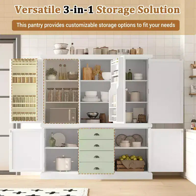 Armoire de cuisine autoportante en bois avec tiroirs et étagères réglables