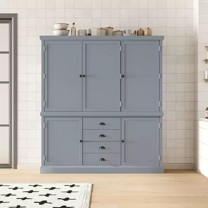 Armoire de cuisine autoportante en bois avec tiroirs et étagères réglables