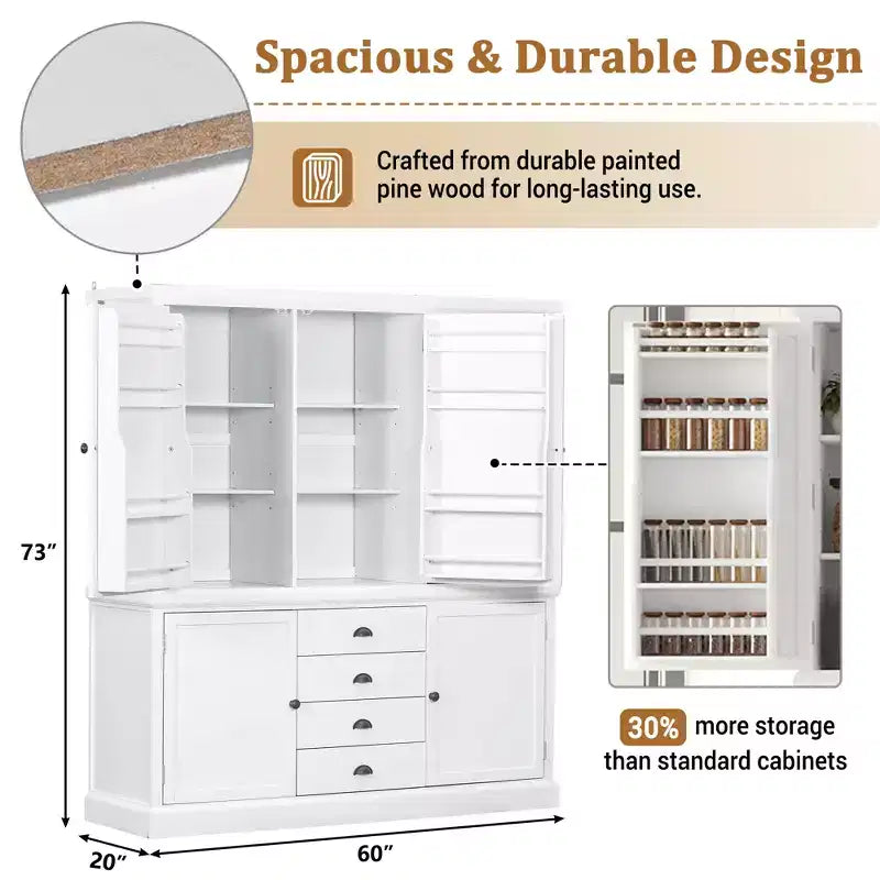 Armoire de cuisine autoportante en bois avec tiroirs et étagères réglables