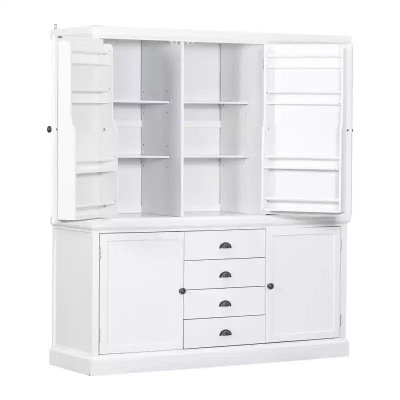 Armoire de cuisine autoportante en bois avec tiroirs et étagères réglables