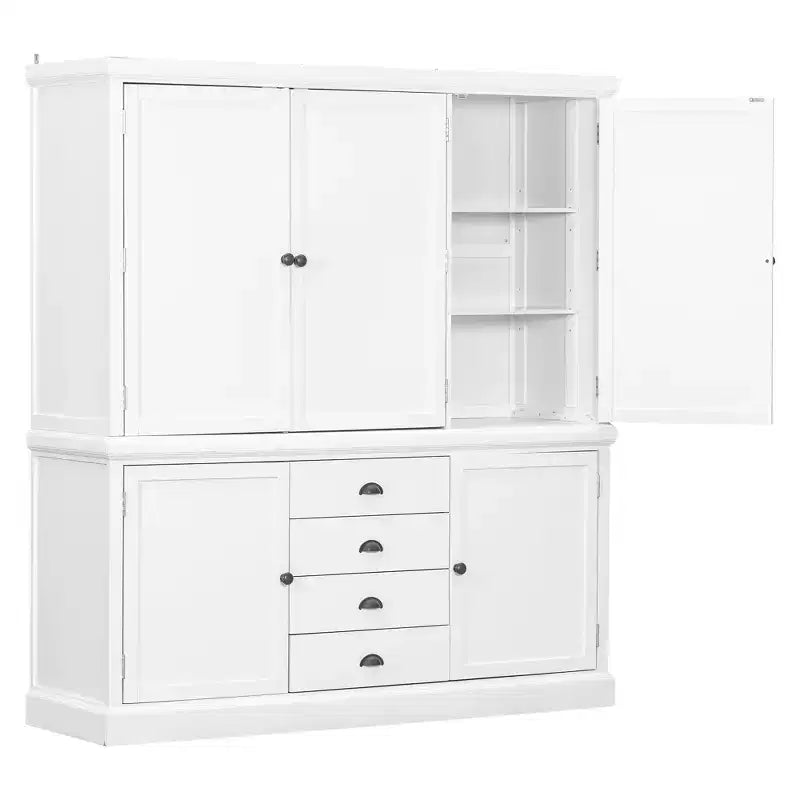 Armoire de cuisine autoportante en bois avec tiroirs et étagères réglables