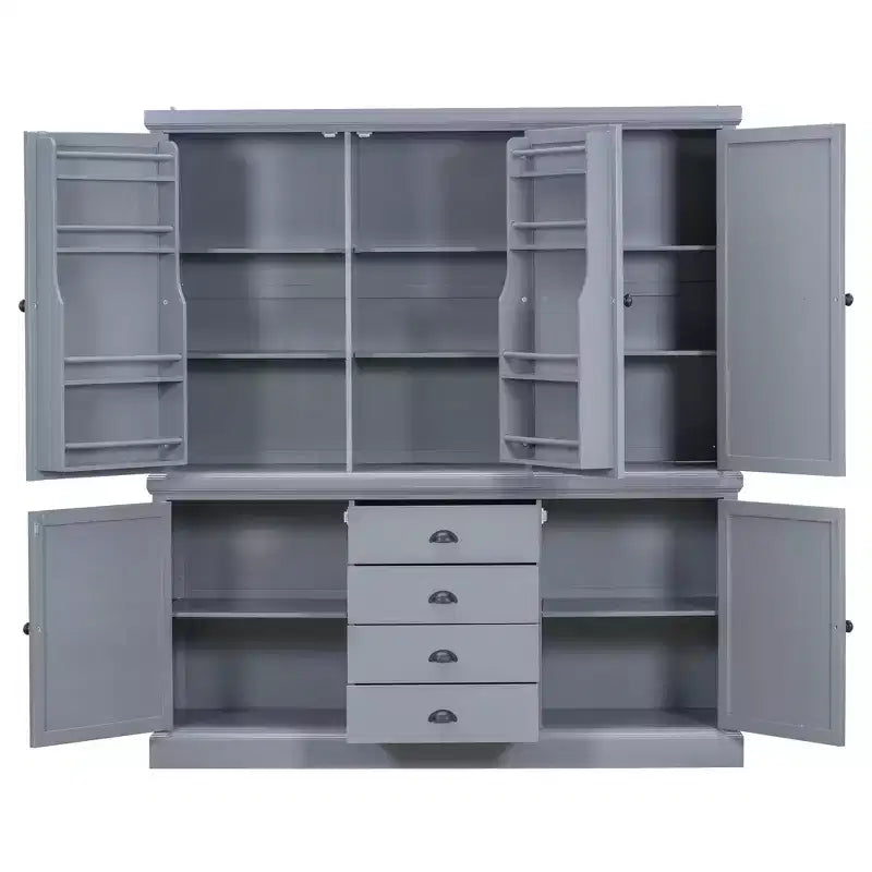 Armoire de cuisine autoportante en bois avec tiroirs et étagères réglables