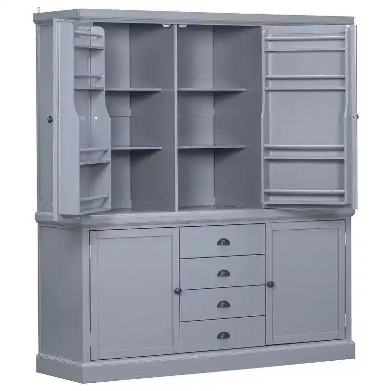 Armoire de cuisine autoportante en bois avec tiroirs et étagères réglables