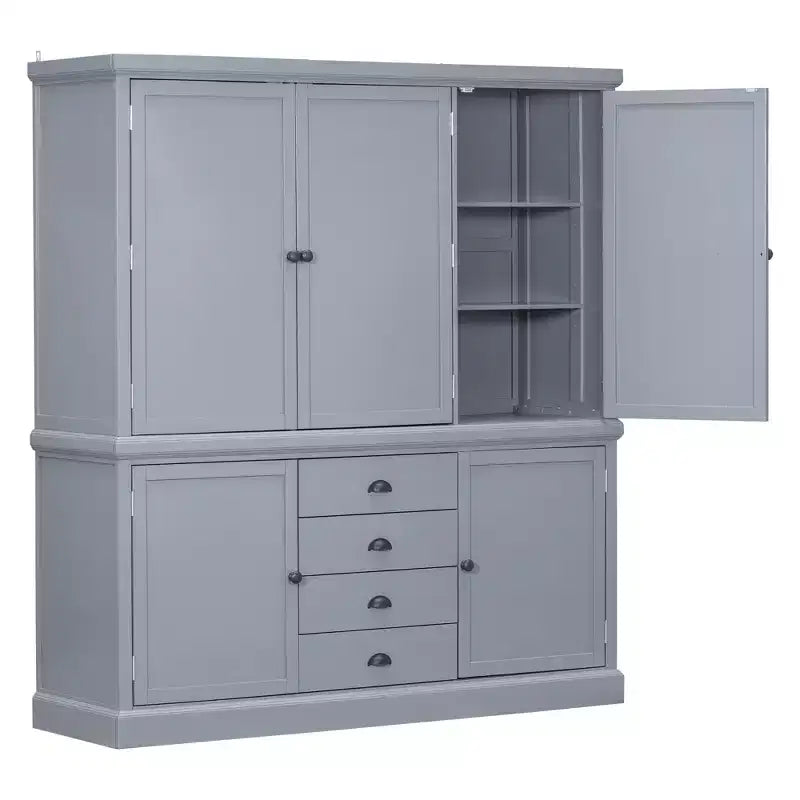 Armoire de cuisine autoportante en bois avec tiroirs et étagères réglables