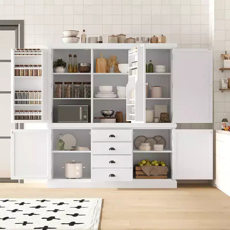 Armoire de cuisine autoportante en bois avec tiroirs et étagères réglables