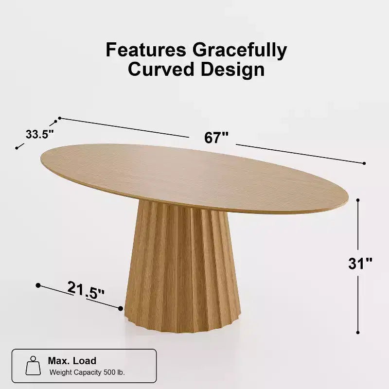 Table à manger ovale en bois massif de style nordique de 67 pouces