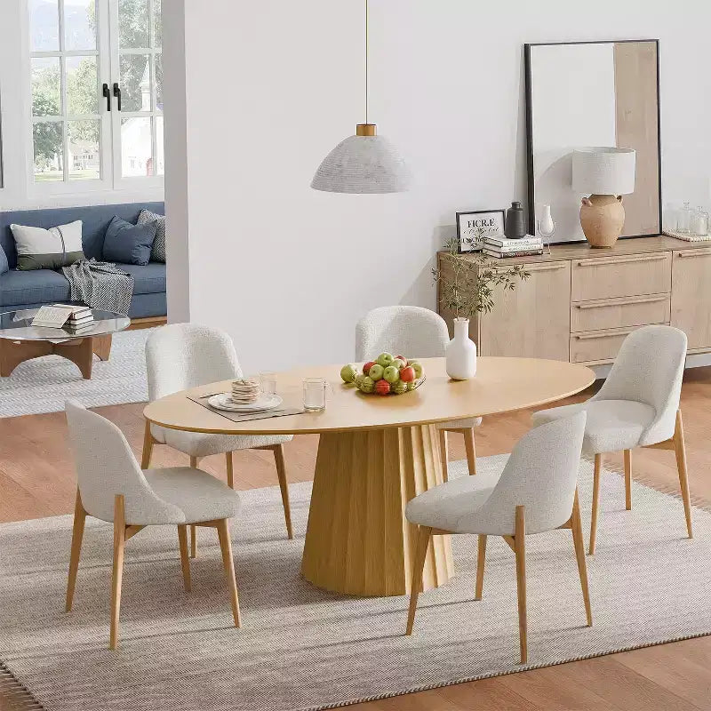 Table à manger ovale en bois massif de style nordique de 67 pouces