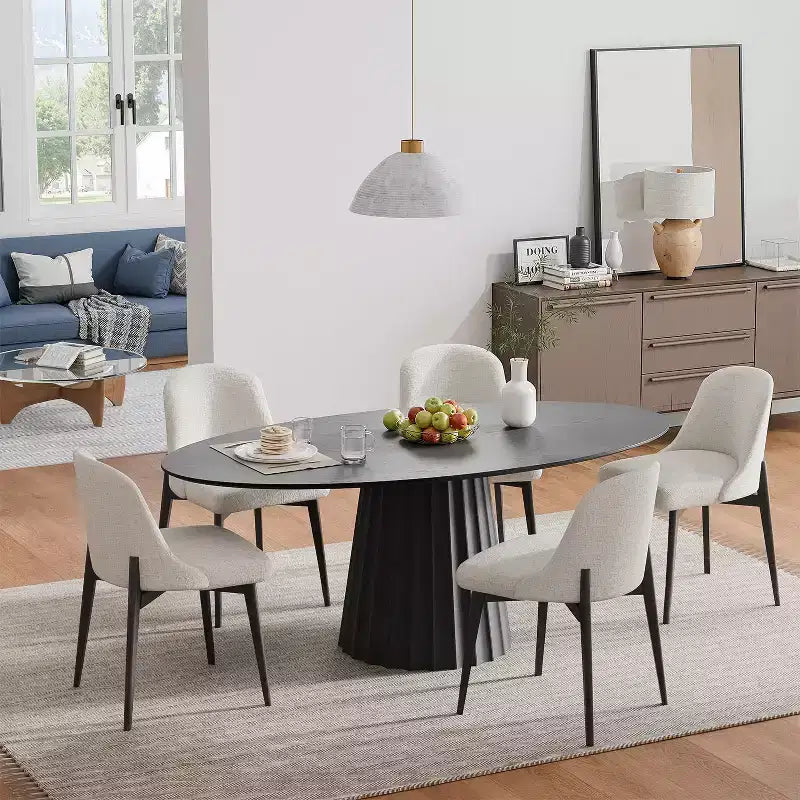 Table à manger ovale en bois massif de style nordique de 67 pouces
