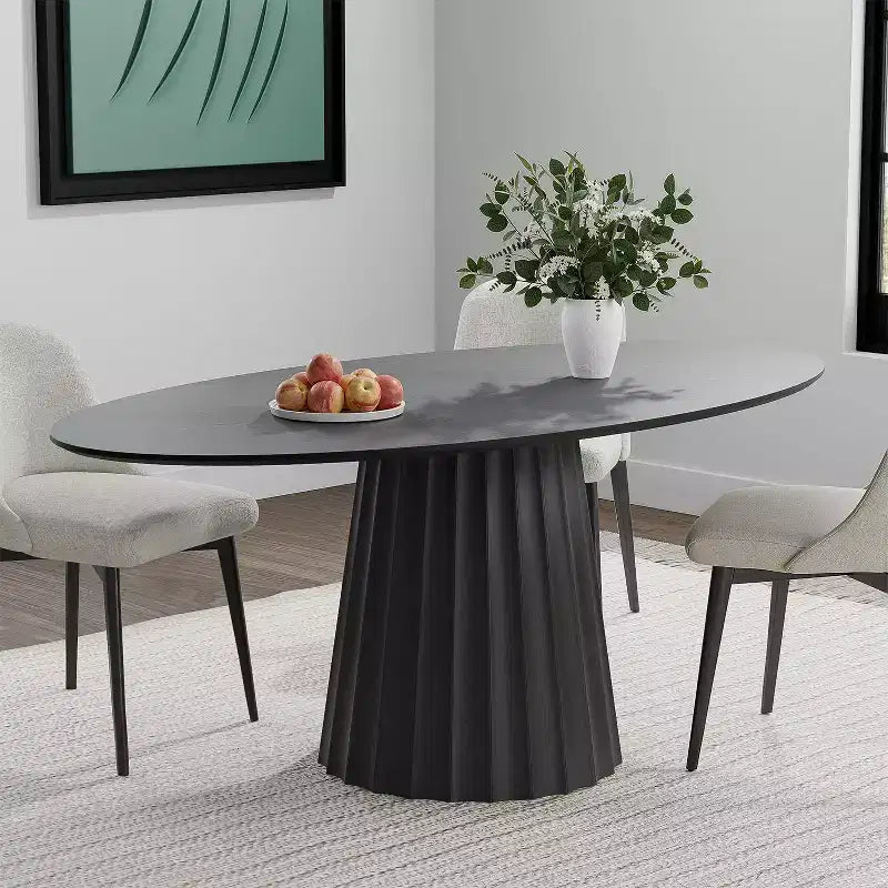 Table à manger ovale en bois massif de style nordique de 67 pouces