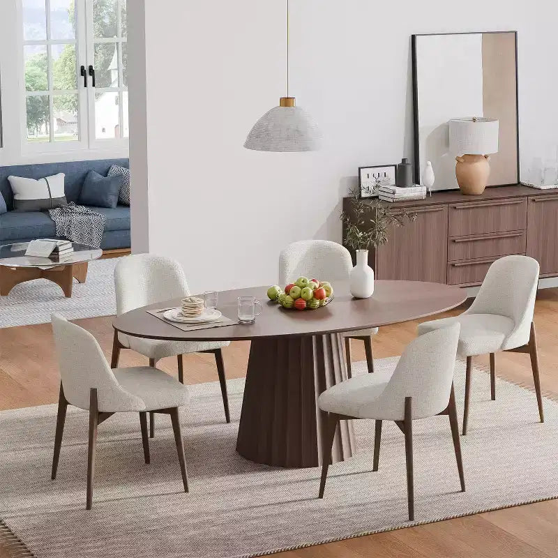 Table à manger ovale en bois massif de style nordique de 67 pouces
