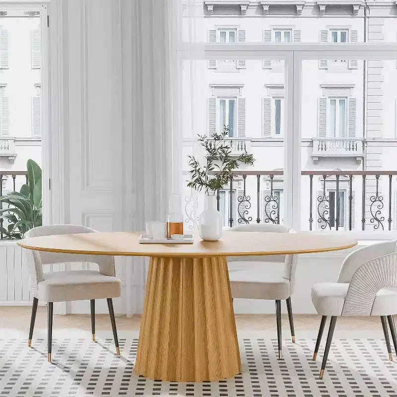 67-Inch Nordic Style oval Solid Wood Dining Table, Modern Simple Home Restaurant Large Round Table, Light Luxury Design