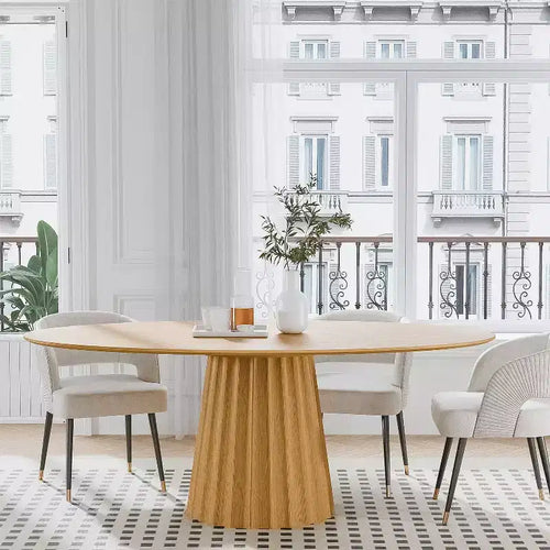 67-Inch Nordic Style oval Solid Wood Dining Table, Modern Simple Home Restaurant Large Round Table, Light Luxury Design