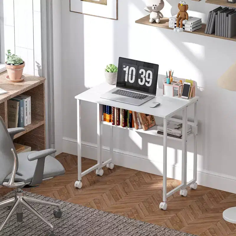 Petit Bureau Pliant, Bureau Informatique Pliable de 80 cm avec Sac de Rangement