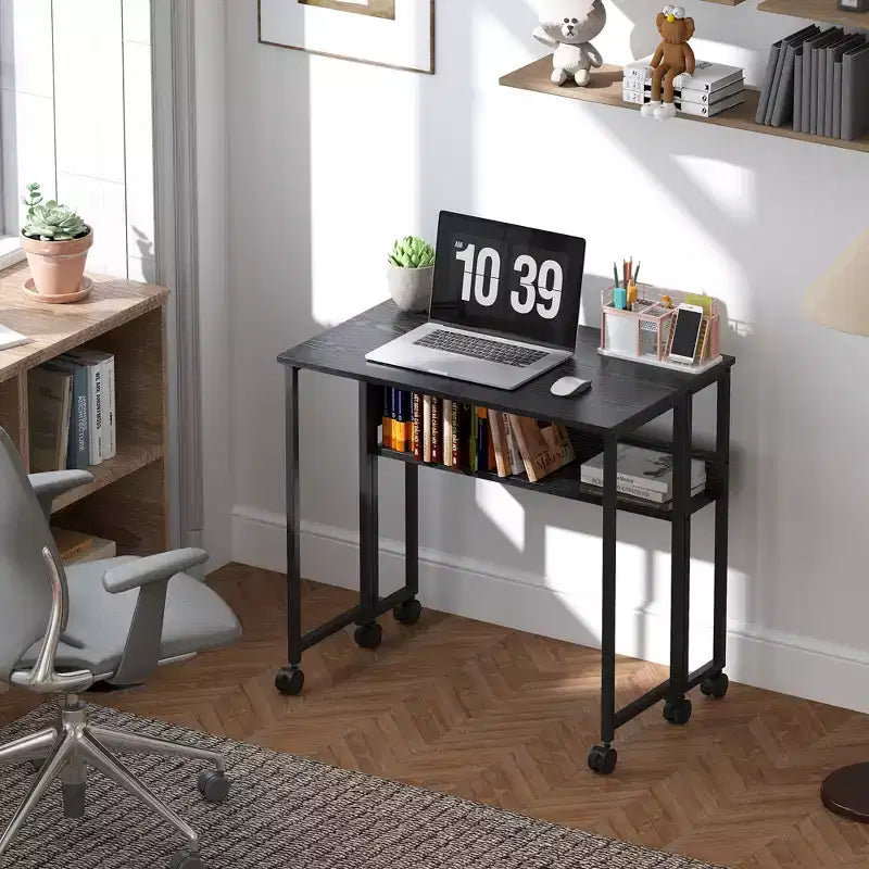 Petit Bureau Pliant, Bureau Informatique Pliable de 80 cm avec Sac de Rangement