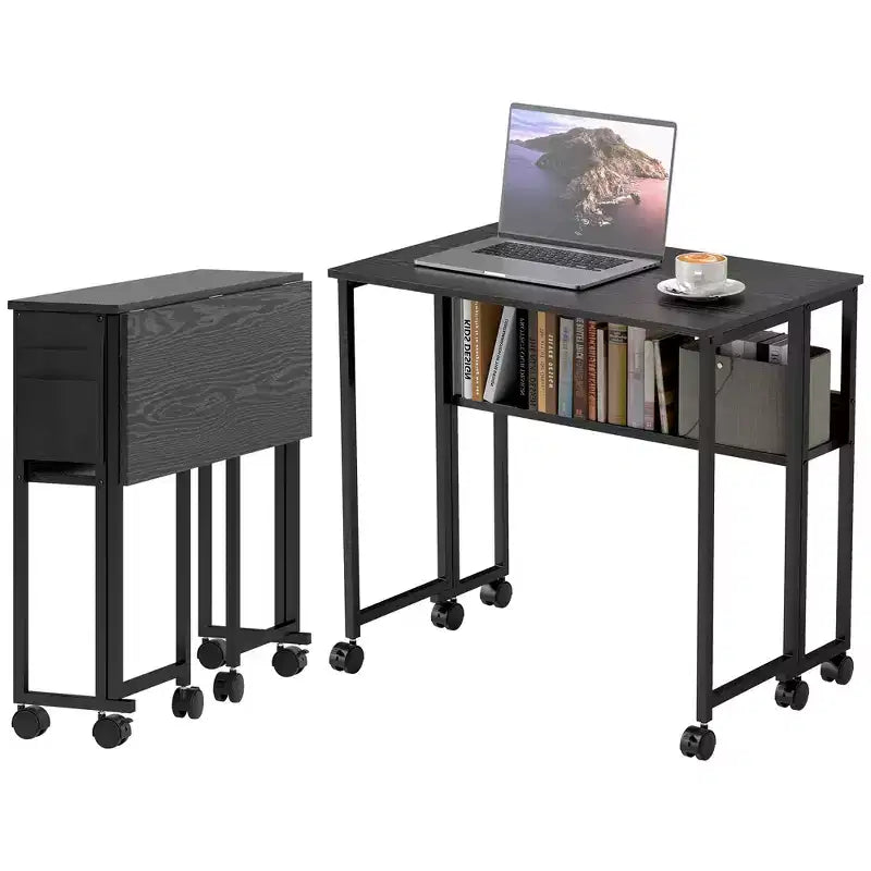Petit Bureau Pliant, Bureau Informatique Pliable de 80 cm avec Sac de Rangement