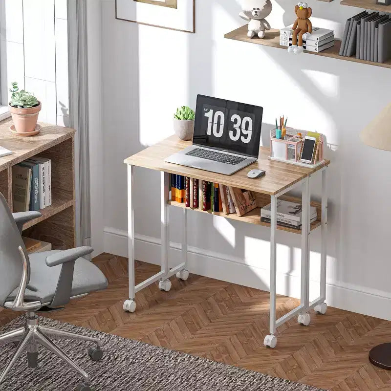 Petit Bureau Pliant, Bureau Informatique Pliable de 80 cm avec Sac de Rangement