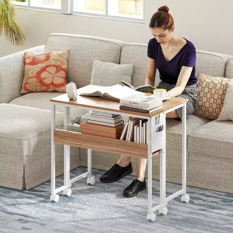 Petit Bureau Pliant, Bureau Informatique Pliable de 80 cm avec Sac de Rangement