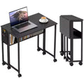 HOMCOM Small Folding Desk, 31.5 Foldable Computer Desk with Storage Bag, Shelf and Wheels for Small Spaces, Home Office, Easy Assembly