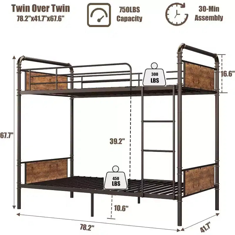 Lit superposé en métal robuste, double sur double, pour enfants, conception convertible