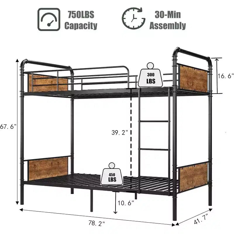 Lit superposé en métal robuste, double sur double, pour enfants, conception convertible