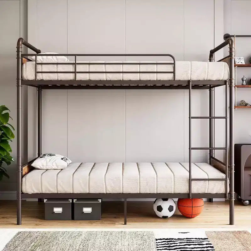 Heavy Duty Metal Twin Over Twin Bunk Bed for Kids, Convertible Design with Guardrails and Ladders, Noise-Free, No Box Spring Required.