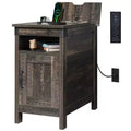 DEXYLLO Farmhouse End Table for Living Room Nightstand with Charging Station