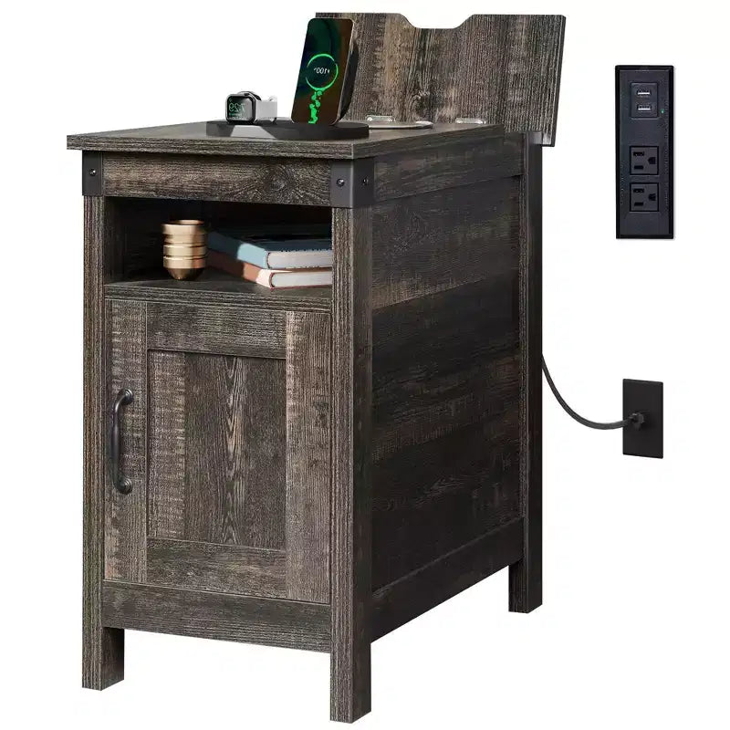 DEXYLLO Farmhouse End Table for Living Room Nightstand with Charging Station
