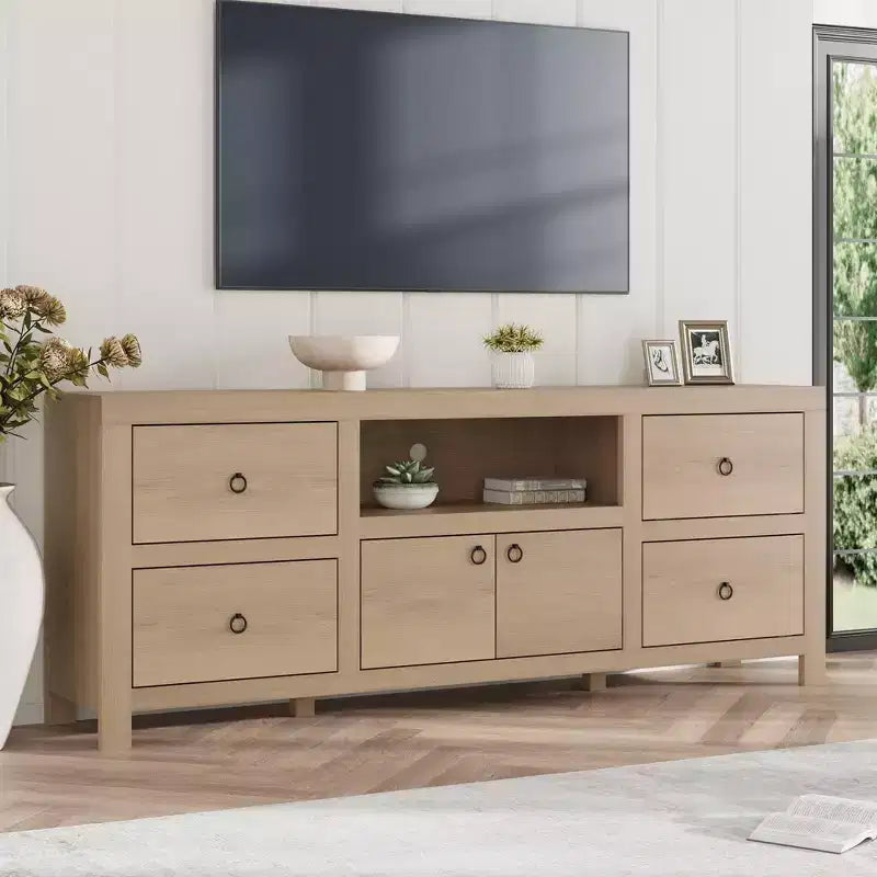 Farmhouse TV Stand for 80 Inch TVs, Long Entertainment Center with 6 Storage Drawer