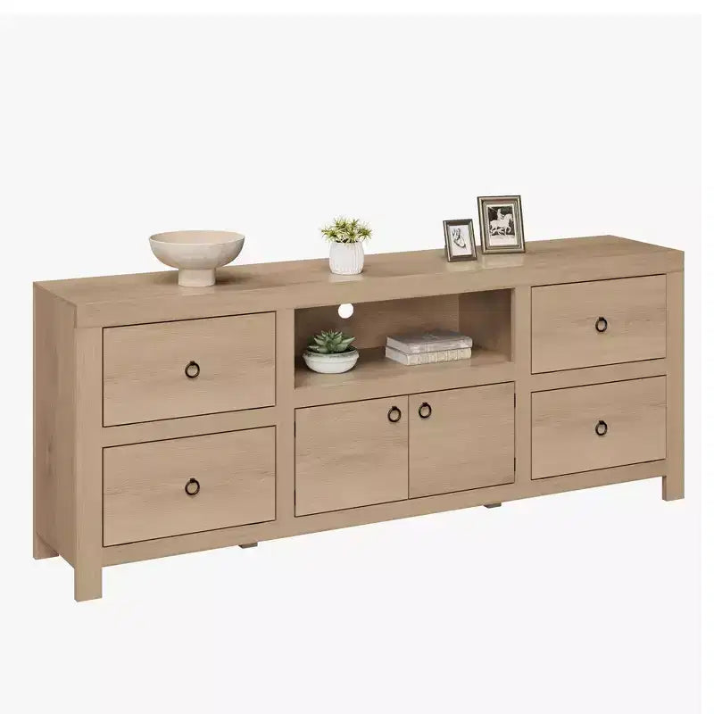 Meuble TV de style ferme pour téléviseurs de 80 pouces, long meuble de rangement avec 6 tiroirs de rangement