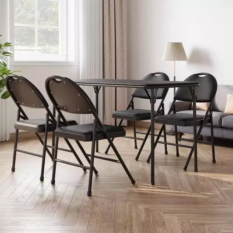 Table pliante portable avec surface en cuir PU, cadre métallique robuste