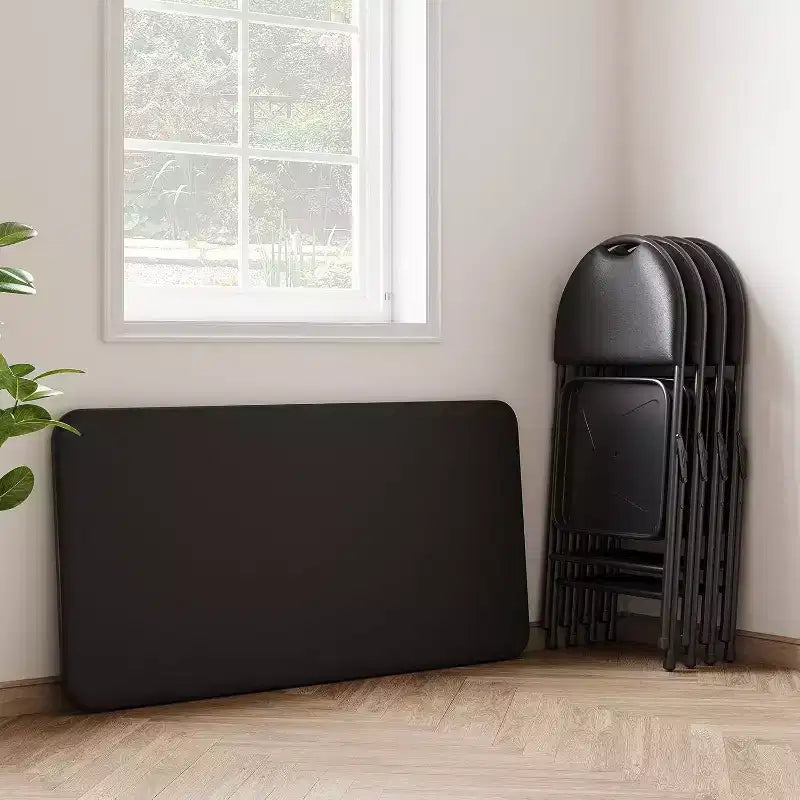 Table pliante portable avec surface en cuir PU, cadre métallique robuste