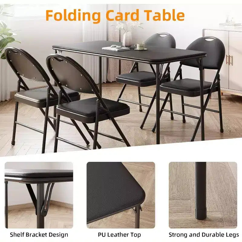 Table pliante portable avec surface en cuir PU, cadre métallique robuste