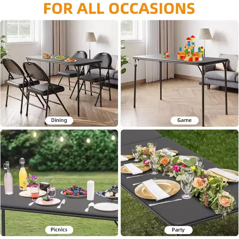 Table pliante portable avec surface en cuir PU, cadre métallique robuste