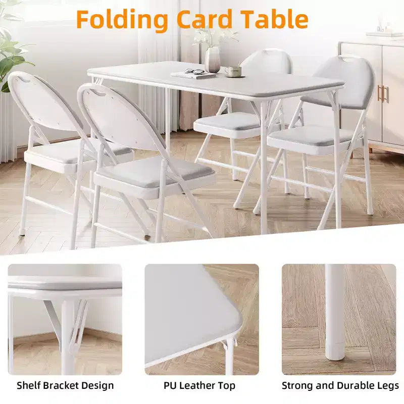 Table pliante portable avec surface en cuir PU, cadre métallique robuste