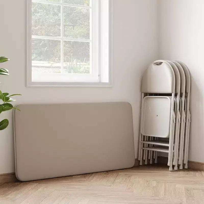 Table pliante portable avec surface en cuir PU, cadre métallique robuste
