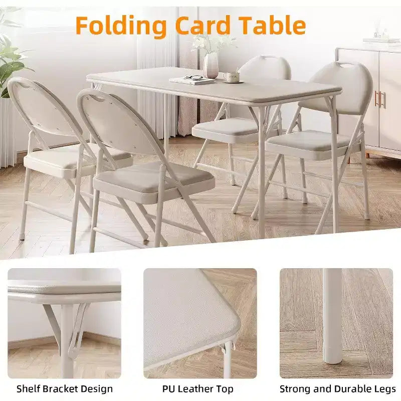 Table pliante portable avec surface en cuir PU, cadre métallique robuste