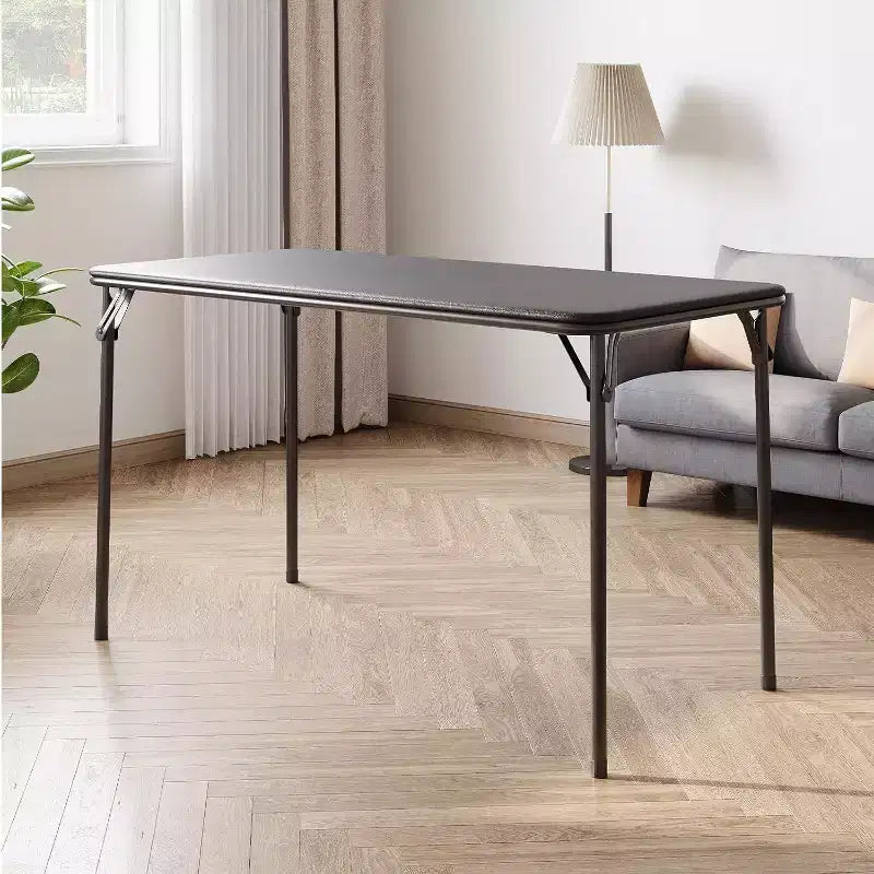 Table pliante portable avec surface en cuir PU, cadre métallique robuste