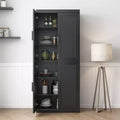 72x31x16 Wood Grain Buffet Cabinet in Black, Storage Organizer with Adjustable Shelves and Rattan Doors for Kitchen Bedroom Entryway Living Room