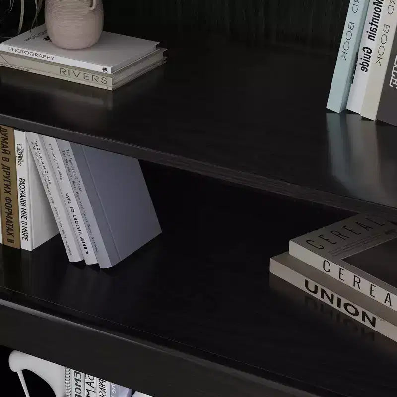 Buffet en Grain de Bois Noir, Organiseur de Rangement avec Étagères Réglables