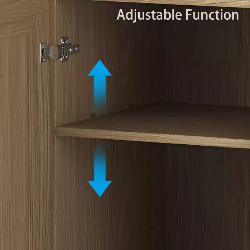 Buffet imitation grain de bois, meuble de rangement avec étagères réglables