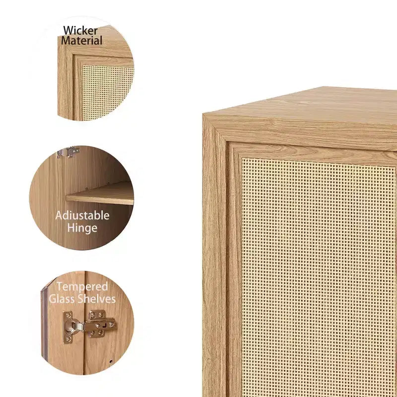 Buffet imitation grain de bois, meuble de rangement avec étagères réglables