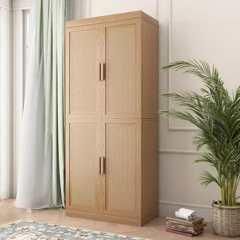 Buffet imitation grain de bois, meuble de rangement avec étagères réglables