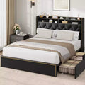 Garvee Upholstered Bed Frame with 4 Drawers, Black Velvet Platform with Tufted Headboard and Nailhead Design, No Box Spring Needed