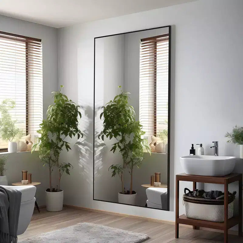 Miroir rectangulaire pleine longueur, cadre en alliage d'aluminium argenté, miroir sur pied