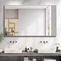 Miroir rectangulaire pleine longueur, cadre en alliage d'aluminium argenté, miroir sur pied