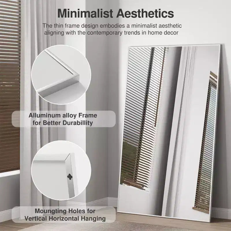 Miroir rectangulaire pleine longueur, cadre en alliage d'aluminium argenté, miroir sur pied