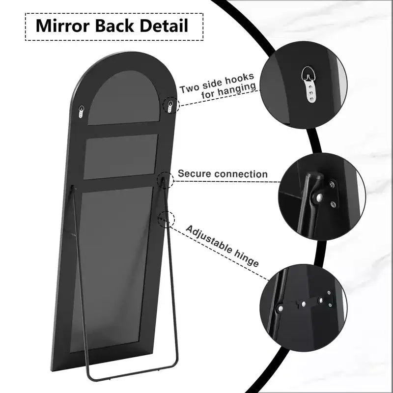 Miroir rectangulaire pleine longueur, cadre en alliage d'aluminium argenté, miroir sur pied