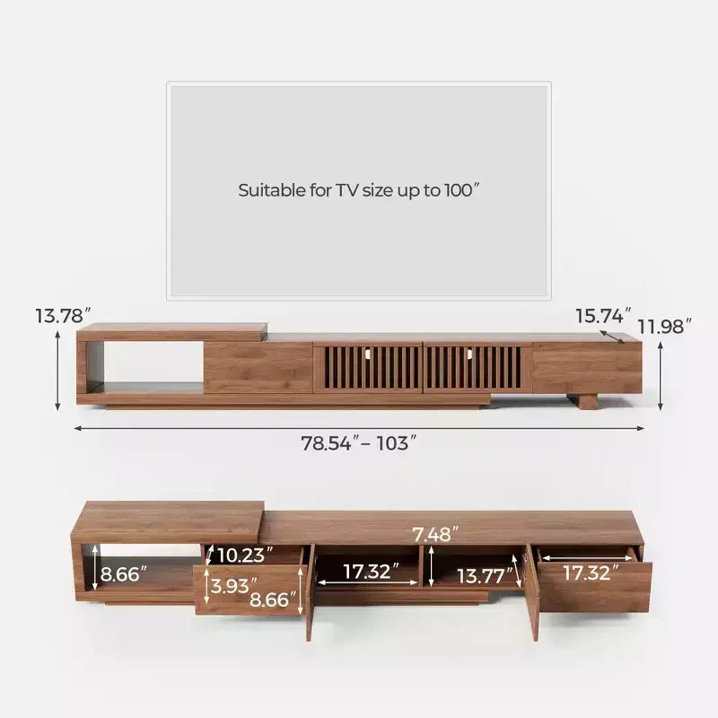 Meuble TV extensible 2 tiroirs de 199,5 cm de style milieu de siècle